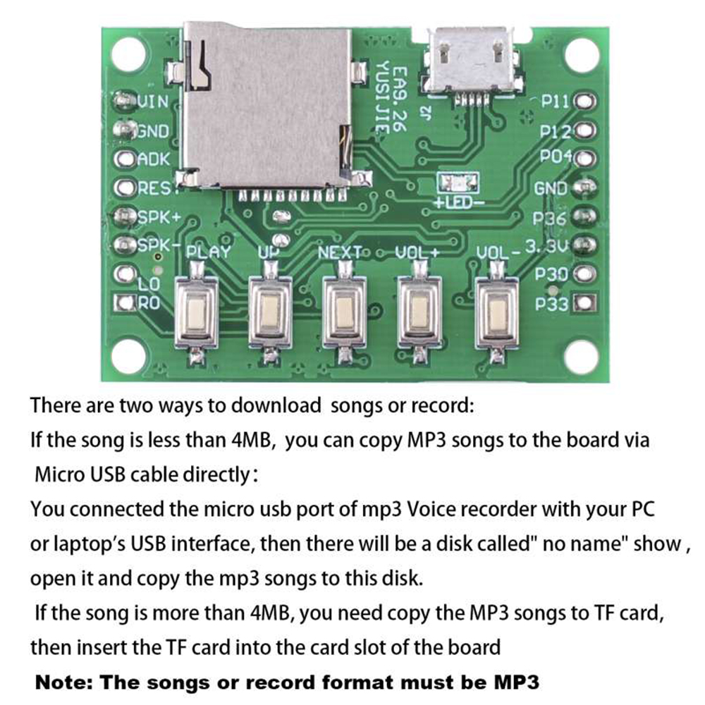 Audio Music To Download - MP3-Musik-Sprachwiedergabe-Soundaufnahmemodul-Kit mit PIR-Infrarot-Bewegungssensor, USB-Download, TF-Karten-Audioplayer, DIY