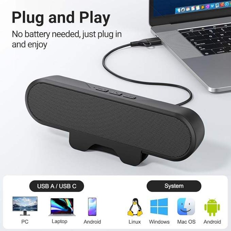 Audio Music Online Mp3 - Tragbare Clip-on-USB-Soundbar, 10 W, leistungsstarker HiFi-PC-Lautsprecher